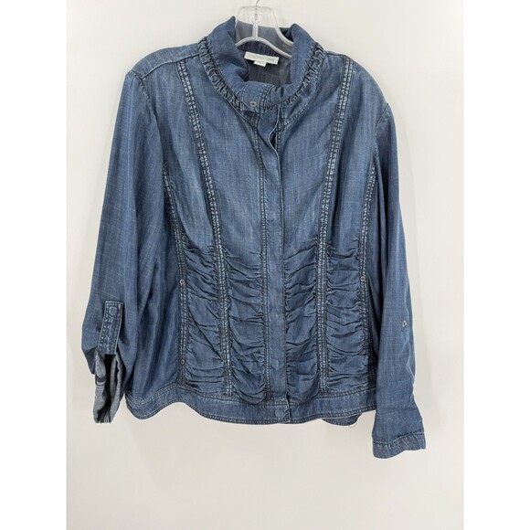 Coldwater Creek Women's SIZE 18 Blue Roll Tab Sleeve Chambray Ruched Jacket - Picture 1 of 10